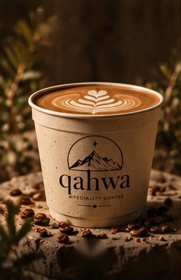 A flat white with latte art in a stoneware cup
