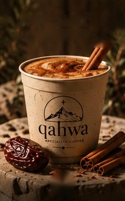 Iced date latte topped with cream, dates and cinnamon